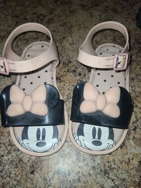 Mini Melissa Girls' Pink Minnie Bow Jelly Sandals